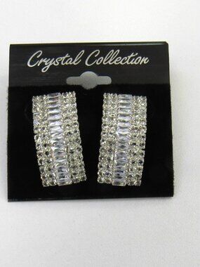 Silver Clear Rhinestone Crystal Earrings Wedding Prom Bridal Evening